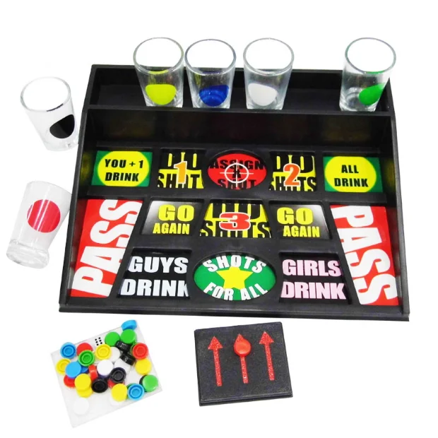 Wholesale Custom Classic Tabletop Drinking Game 6 Shot Glasses Chips Colored Adults Party Game Set