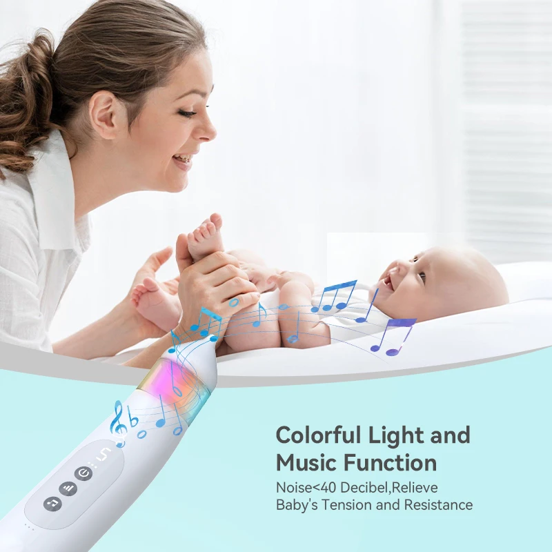 Portable 65kpa Built-in Music & Light Soothing 5 Suction Levels Newborn Nose Sucker Food Grade Baby Nasal Aspirator for toddlers