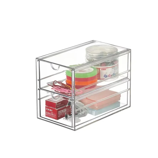2 Tier Drawers Transparent Storage Organizer Office Custom Clear Acrylic Desk Drawer Organizer  Storage Organizer With Drawers