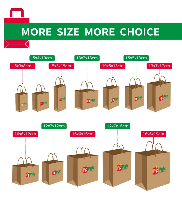 Takeout Die Cut Handle Kraft Paper Tote Bags Grocery Shopping D Cut Paper Bag For Restaurant Bakery, Food Takeaway Paper Bag