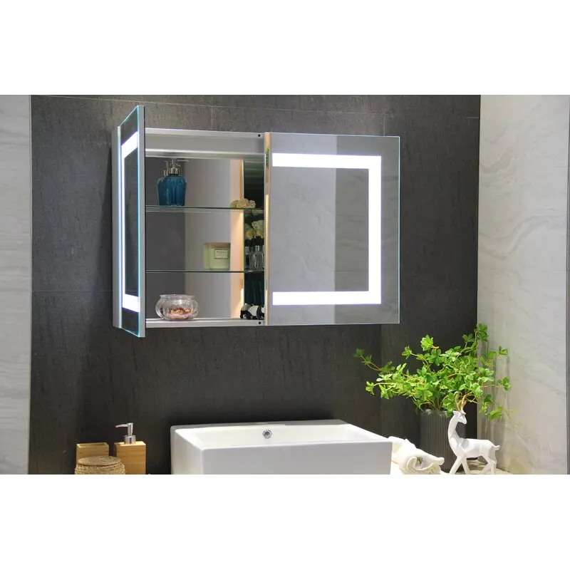Modern Aluminum Profile LED Medicine Cabinet Bathroom Vanities with Illuminated Accessories Includes Mirror for Home Use