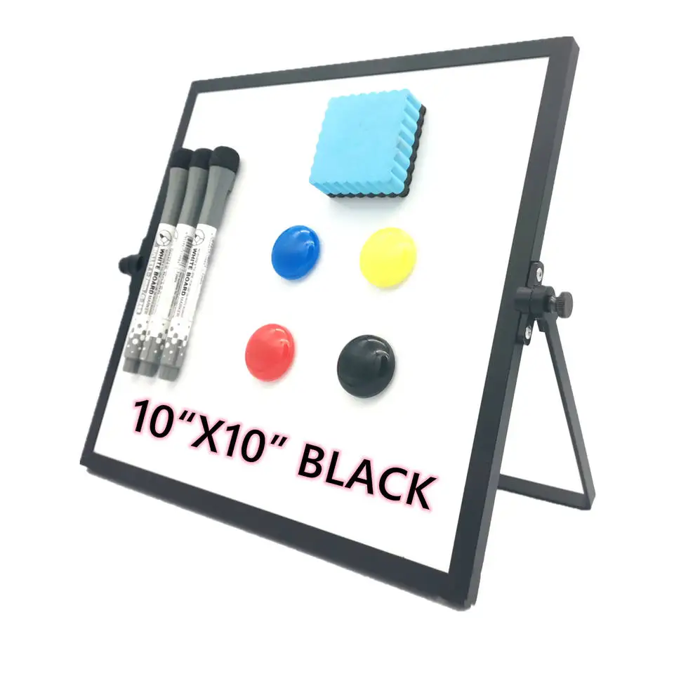 Hot 10 inch Portable black frame white board dry erase Easel with stand 360 degree reversible desktop board