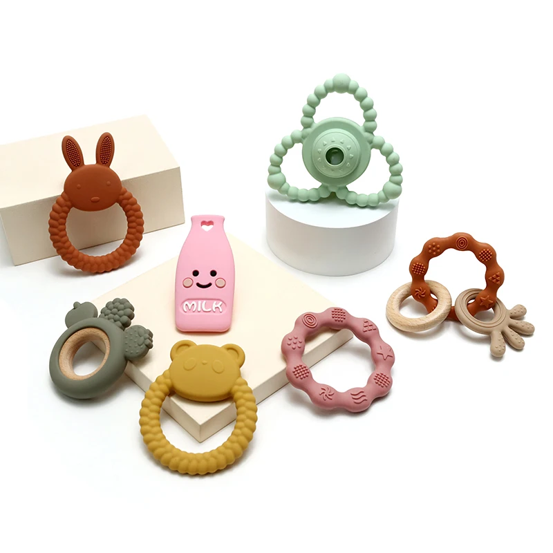 Wholesale New Design NonToxic teether ring Food Grade Rabbit Silicone Teether Bunny Ear Silicone Teether Toy