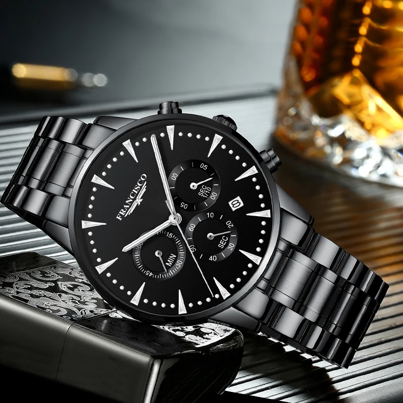 
Drop Shipping New Design Watches Waterproof Quartz Chronograph Stainless Steel Luxury Wrist Watch For Men 