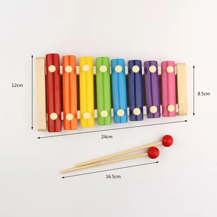 Unisex Eight-Color Wooden Xylophone Educational Musical Instruments Baby Toys for Toddlers Aged 2 to 4 Years