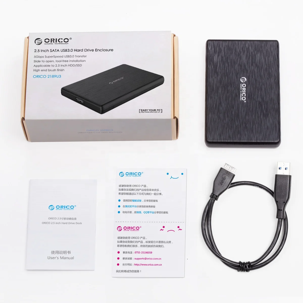 ORICO 2.5 Inch SSD HDD Enclosure USB3.0 SATA Portable 5Gbps External Hard Disk Drive Case High-Speed Box Support UASP 2189U3