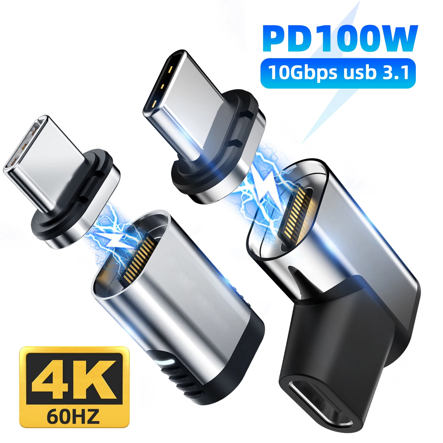 Usb3.1 Magnetic USB C Adapter 10Gbp PD 100W Fast Charging Type C Connector Data Sync 24Pins 4K @60Hz Magnet USB Type C Adapter