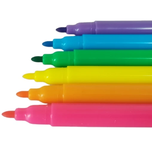 6 Colors Washable Non-Toxic Felt Tip Fiber Tip Transparent Barrel Color Marker Pen Water Color Pen for Student Kid Art