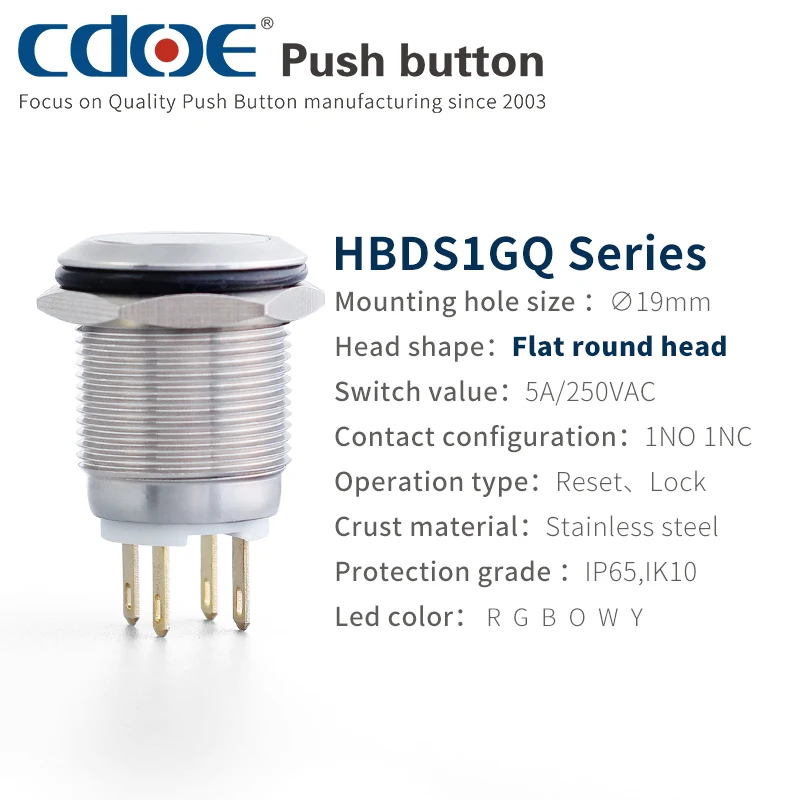 China button manufacturer waterproof anti vandal switch lighted metal pushbutton diameter 19 24v blue