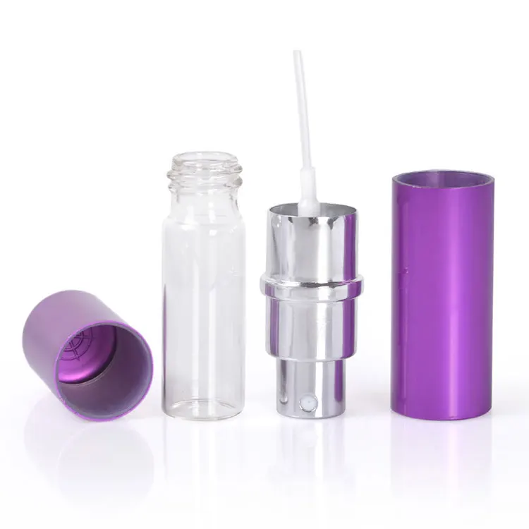 Empty cosmetic 7 colors 10ml mini portable pocket sized aluminum bottles refillable spray perfume atomizers wholesale