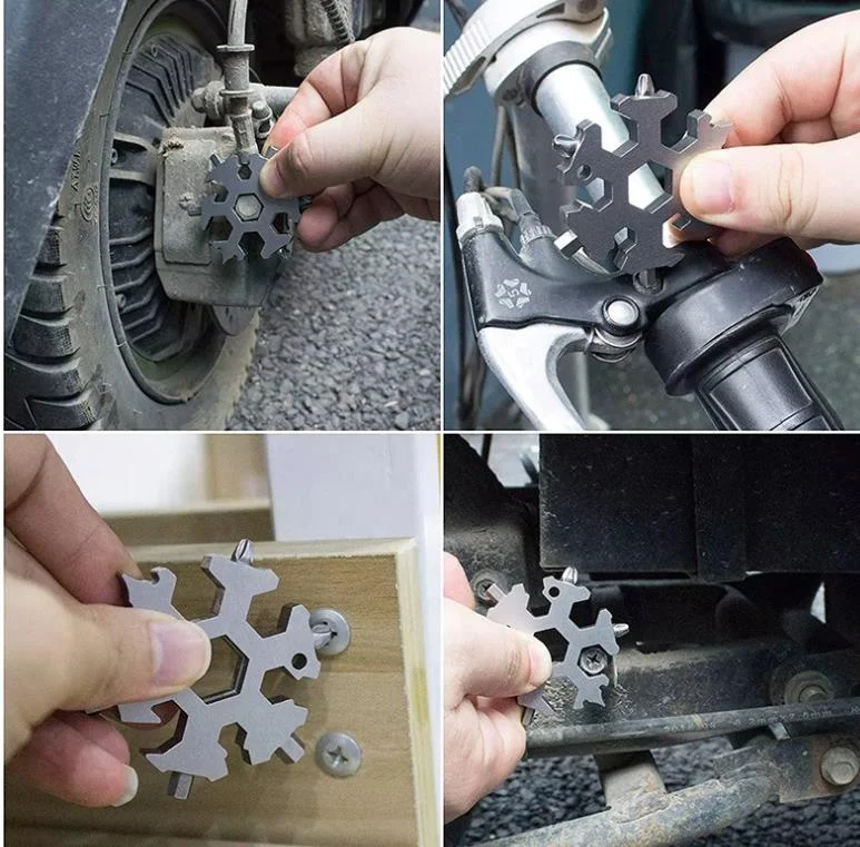 2023 hot selling 18 in 1 combination multi functional hex universal wrench snowflake wrench with key ring