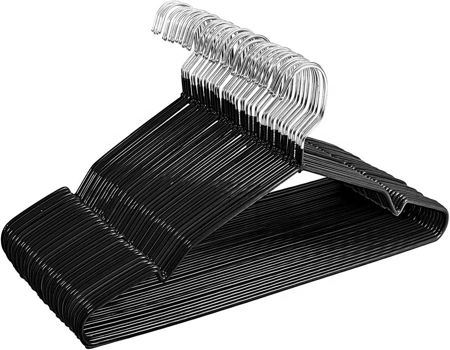 Chrome Hangers PVC Coated Non-Slip Garment Dress Shirt Coat Hanger for Closet Organizer with Notches (Pack of 10) Black