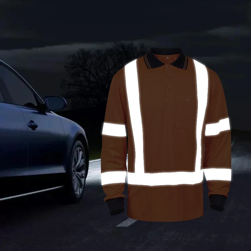 LX Factory Hi Vis Yellow Red Reflective Safety Polo Shirts Reflective Long Sleeve Short Sleeve Construction Work Polo Shirts