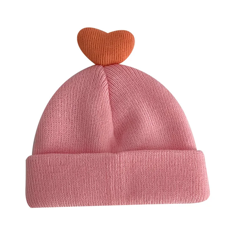 Korean Style Baby Plush Hat Autumn Winter Girls Cute Love Knitted Warm Cotton For