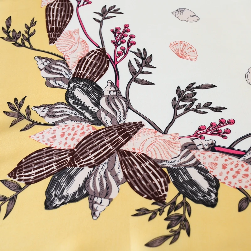 Satin feel  yellow flower square head scarf printed satin scarf for hair bulk