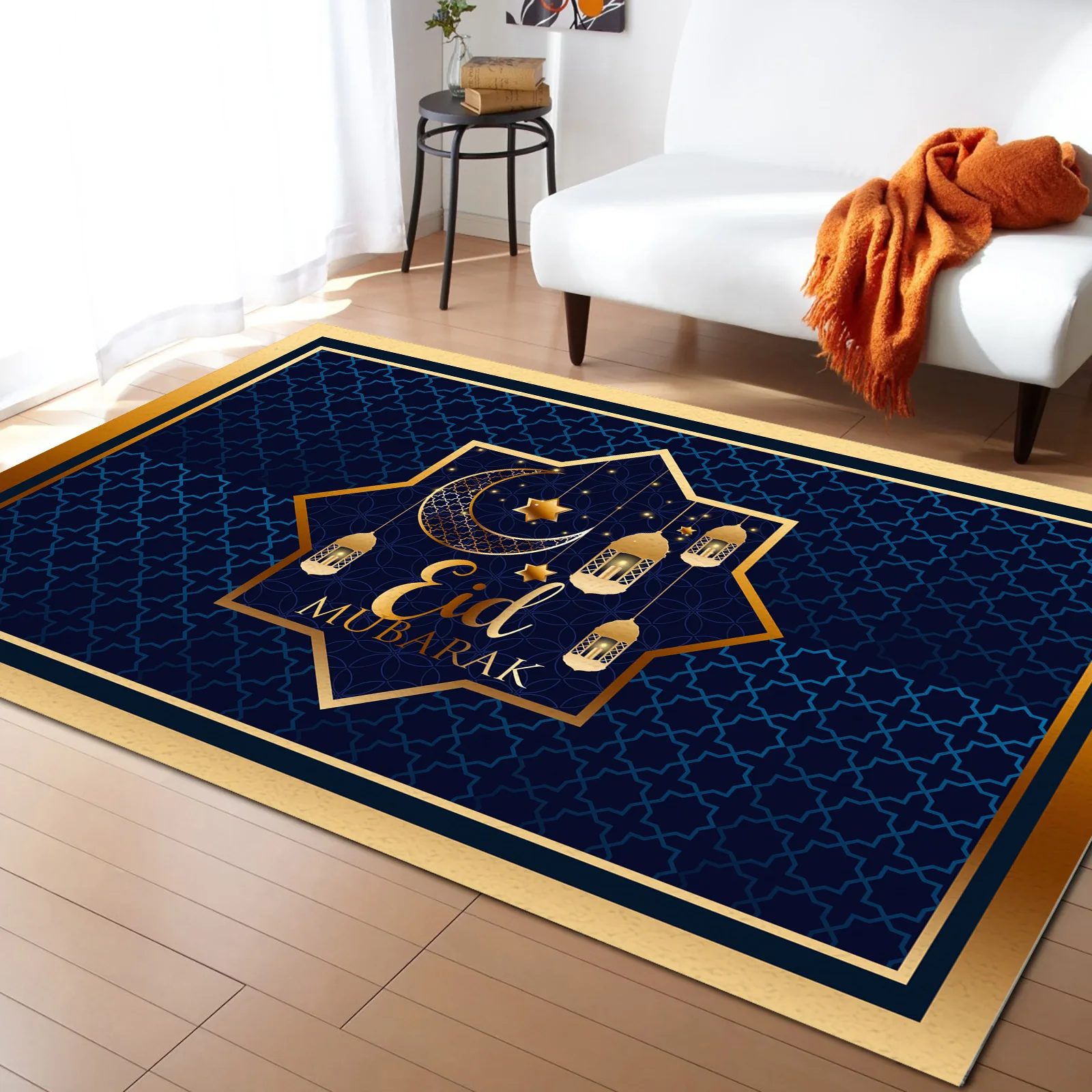 Luxury Dark Blue Musallah Thick Islamic Prayer Mat Washable Muslim Prayer Rug with Anti Slip Backing