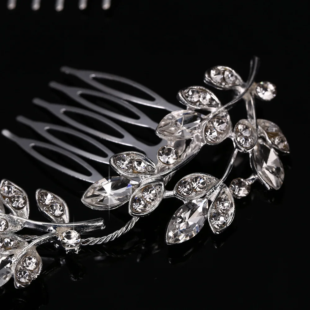 YDF1823 Fashion Bridal Leaves Hair comb Ladies Rhinestones Long Hair comb Wedding Headdress