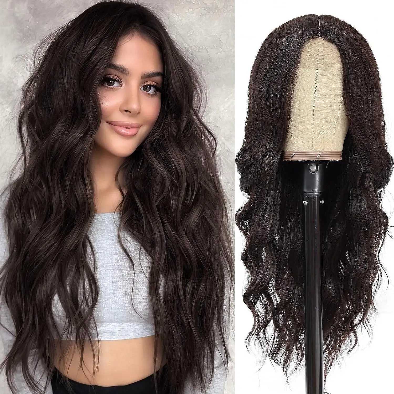 Wholesale Long Wavy Lace Front Synthetic Wig Heat Resistant Ombre Brown Body Wave Hair Lace Wig for Women Daily Cosplay Wigs