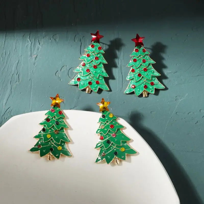 hot Star Products Hot Selling Wholesale Jewelry Gold christmas tree earrings christmas santa bell reindeer tree earrings women