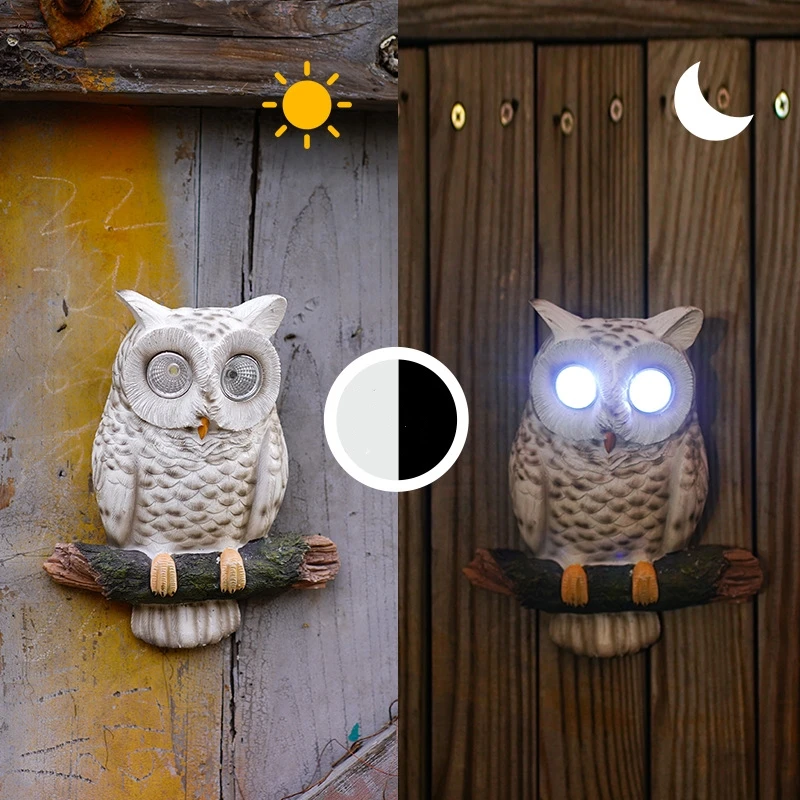 Owl Statues Tree Sculptures Outdoor Garden Statues Solar Light Owl Tree Ornaments For Garden Owl Outdoor Decor Resin