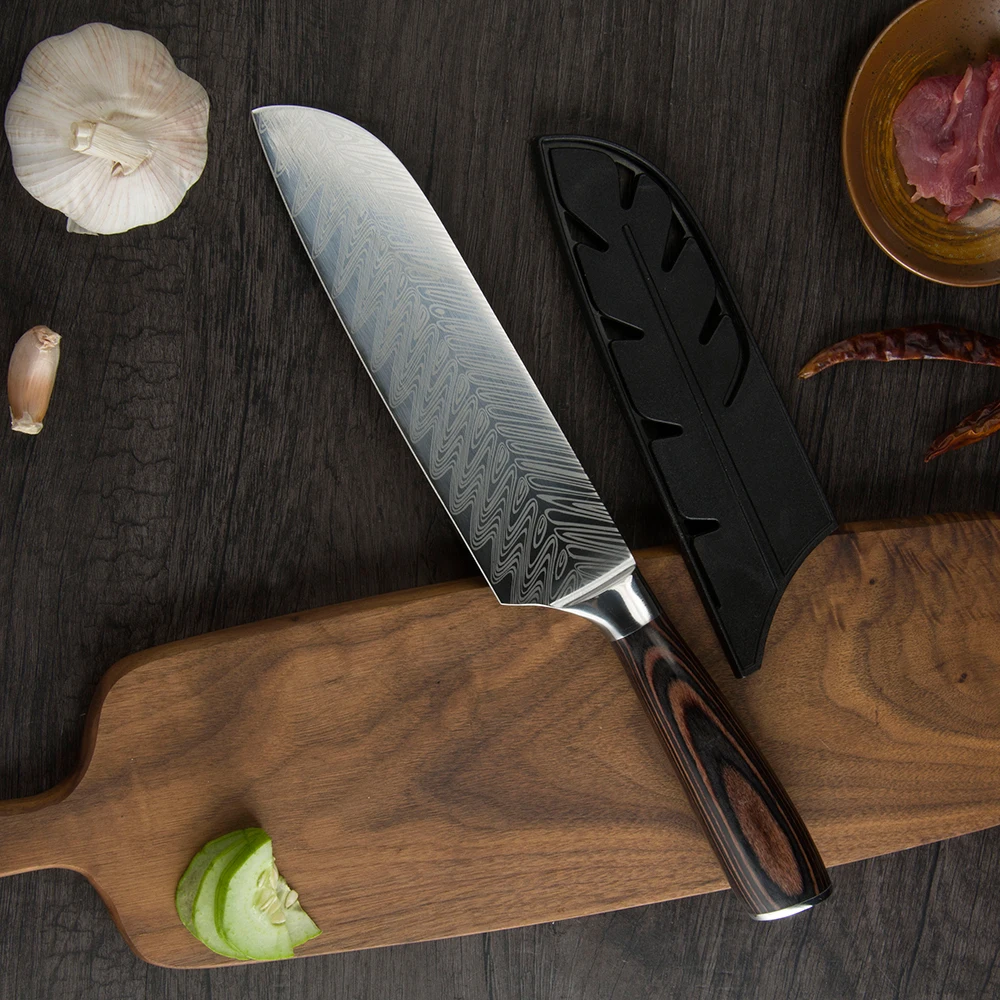 Бесплатная доставка, 6 шт., набор кухонных ножей, деревянная ручка pakka 1,4116, немецкий стальной нож, кухонные ножи из нержавеющей стали с крышкой для ножа