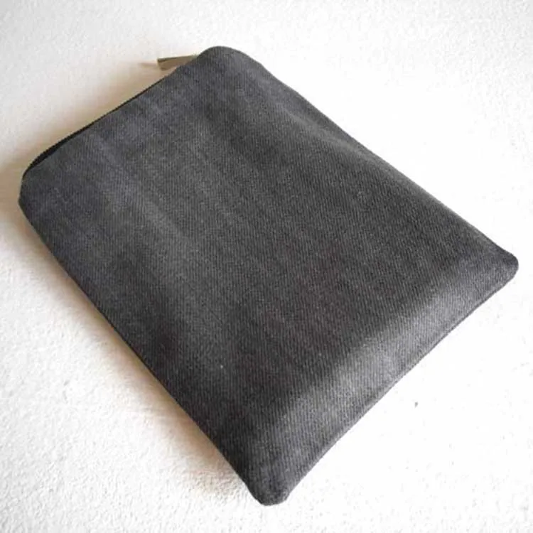 GRAY DENIM FABRIC SMALL ZIP POUCH WITH COLORFUL LINING FABRIC