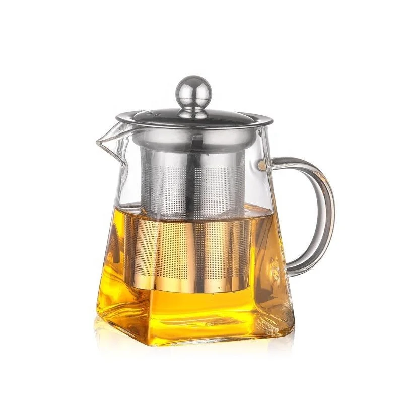 25OZ/750ml Lead-free Square Borosilicate Glass Teapot Blooming Loose Leaf Glass Tea Pot With Stainless Steel Infuser