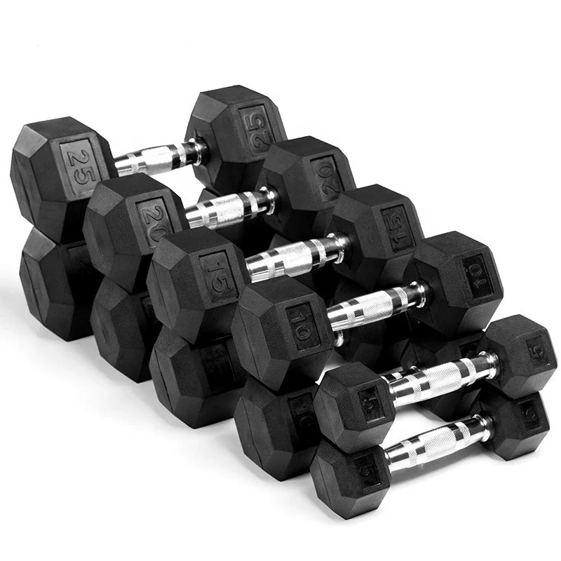 Fitness Gym Basic Equipment Rubber Coated Hex Dumbbell Set