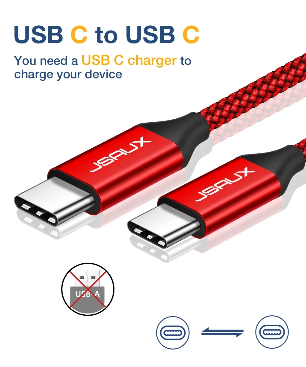 JSAUX USB C to USB C 60W Cable USB Type C Charger Cord Compatible with Samsung Galaxy S20+ Note 20 Ultra Note 10+ MacBook Pro