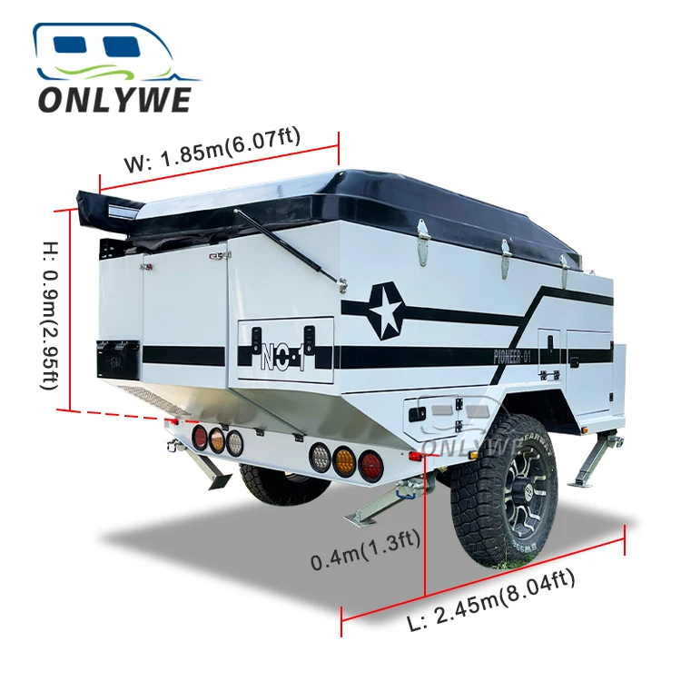 ONLYWE australian standards small caravan off grid travel trailer mini off road camper trailers with roof top tent for sale
