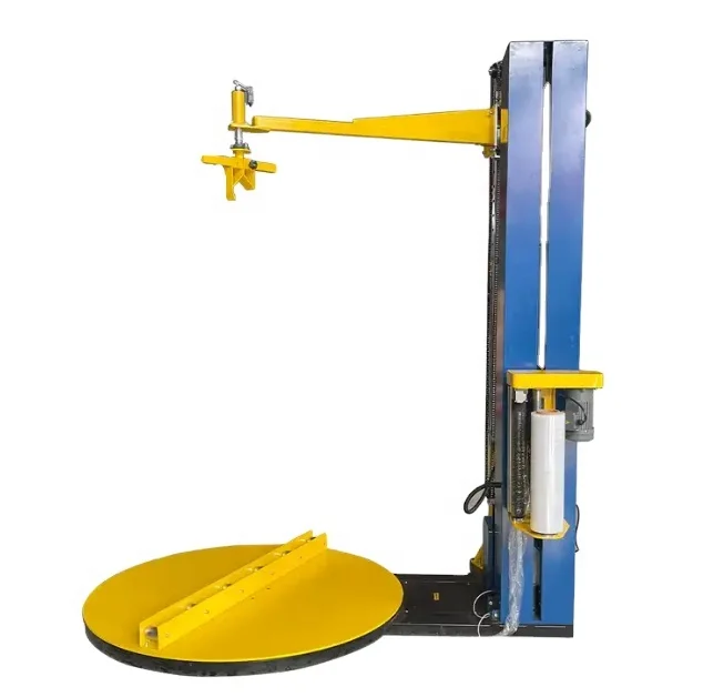 Vertical stretch film insulating glass wrapping machine with bottom pallet for glass packing