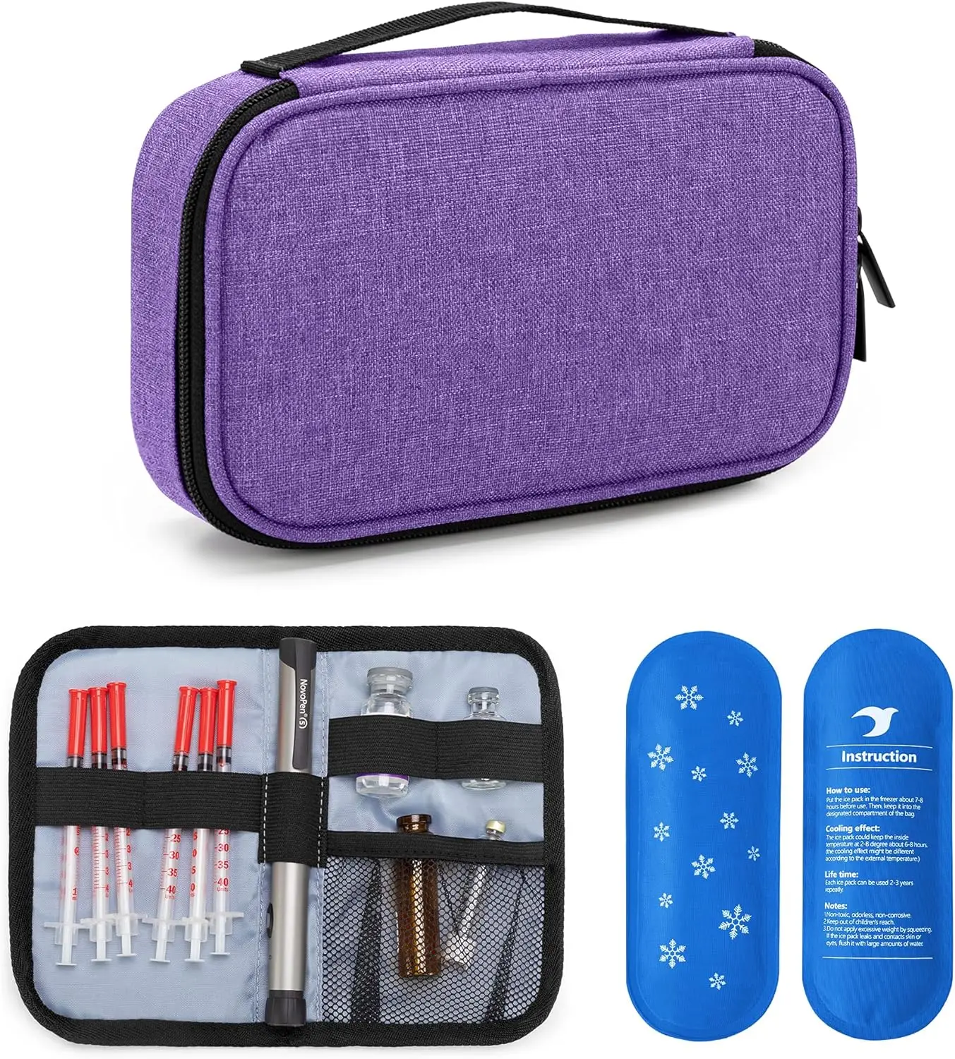 Insulin Cooler Travel Case with 2 Ice Packs, Medication Diabetic Supplies Bag for Insulin Pens