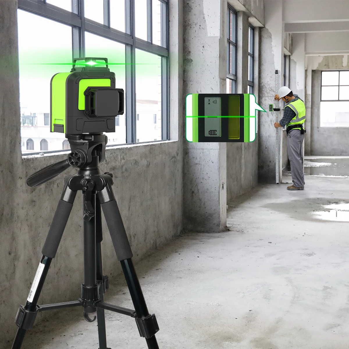 Лазерный уровень Huepar 903CG перезаряжаемый литиевый аккумулятор 3D 12 поперечных линий