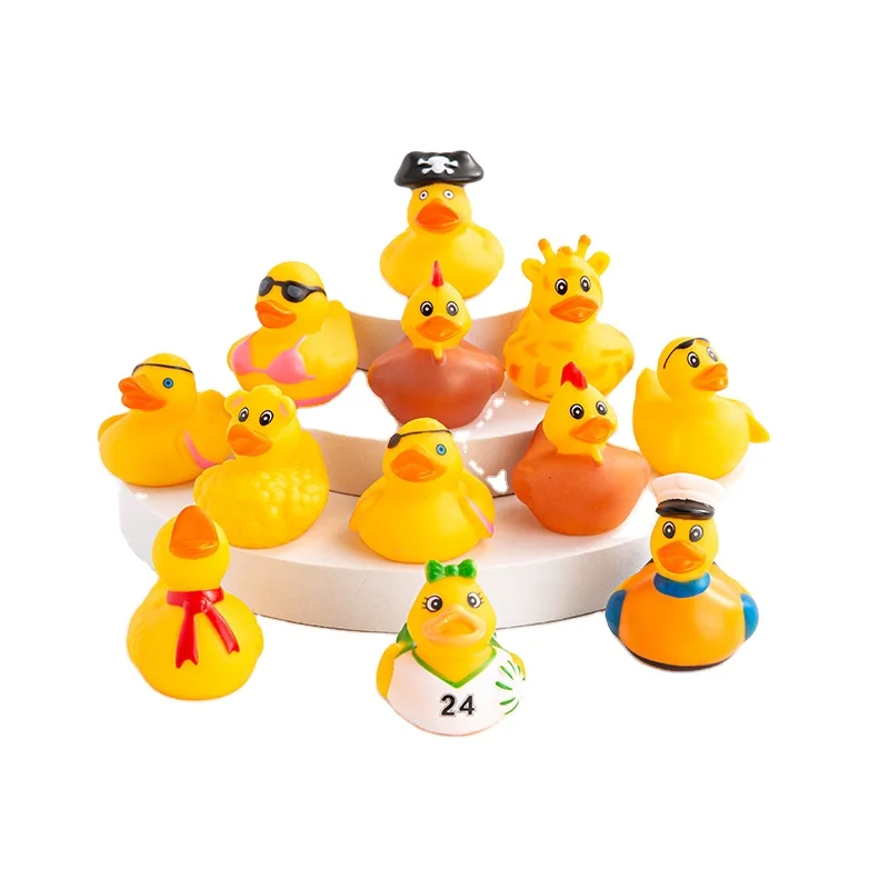 A1872 Promote plastic toy animal weight floating competition various black printed rubber duck bulk bathtub random style