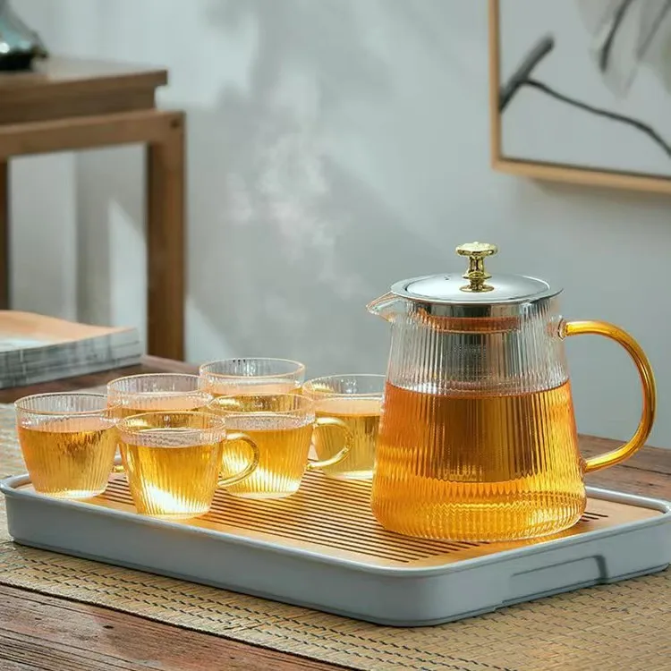 Wide Mouth Design 800Ml High Borosilicate  Glass Teapot Tea Carafe Glass Service Round Glass Teapot With Steel Infuser