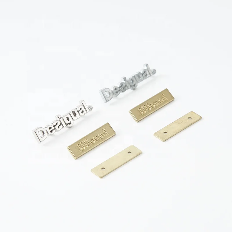 YHG Embossed Garment Accessories Tag Plate Plaque Zinc Alloy Letter Custom Metal Label Logo for Handbags