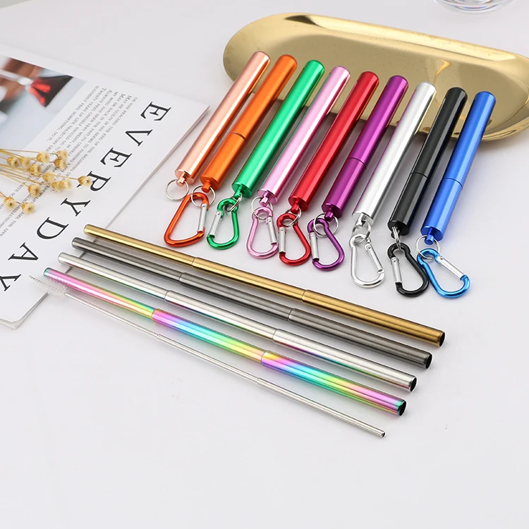 304 stainless steel straws metal telescopic straws amazon hot style telescopic straws aluminum box packaging