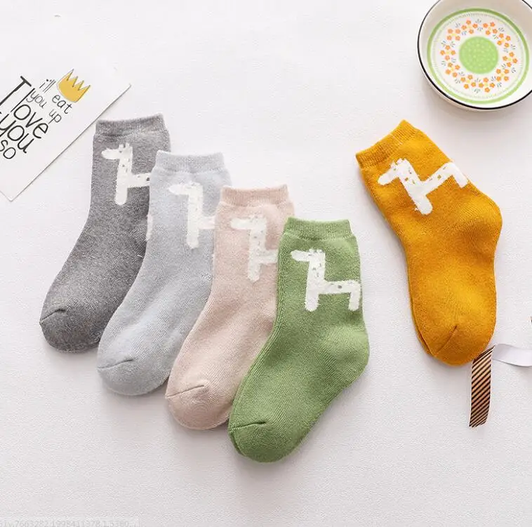New style cartoon cute alpaca design thermal terry cotton kid socks