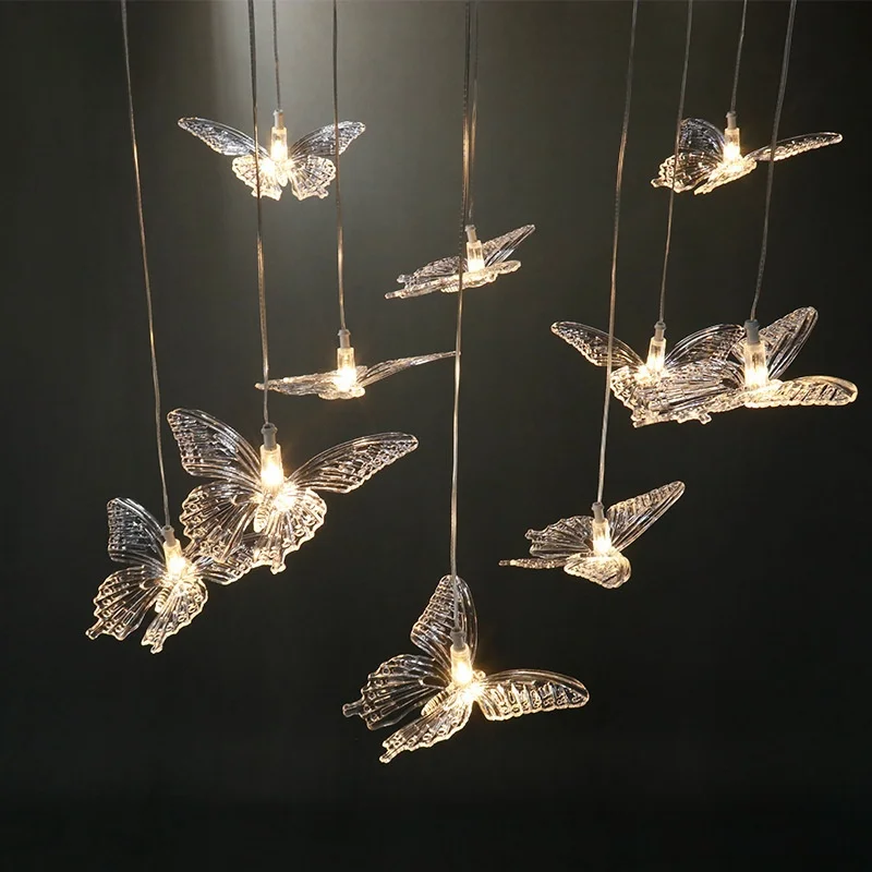 Hanging Wedding Decor Butterfly Pendant Lamp Linear Decorative Butterfly Chandelier With Light
