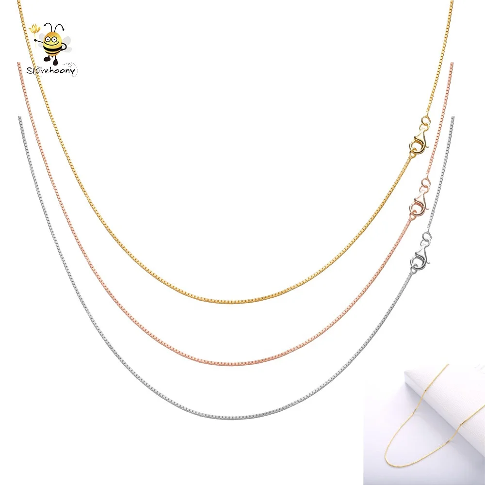 Slovehoony Fine Jewelry Gold Plated Box Chain Necklaces Simple Design Necklaces 925 Sterling Silver Necklace For Women Jewellery