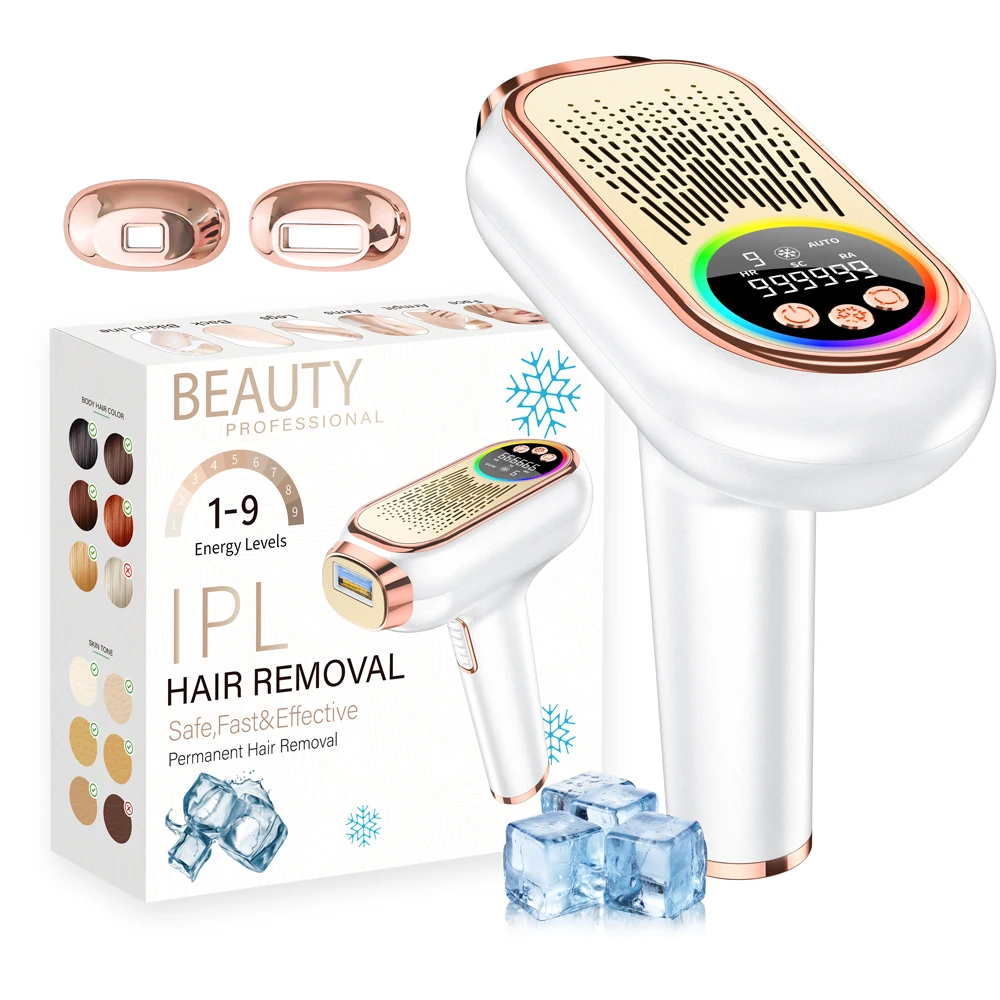 Portable 9 energy levels ipl hair removal painless ice cooling machine home use permanent 3 function laser hair removal device