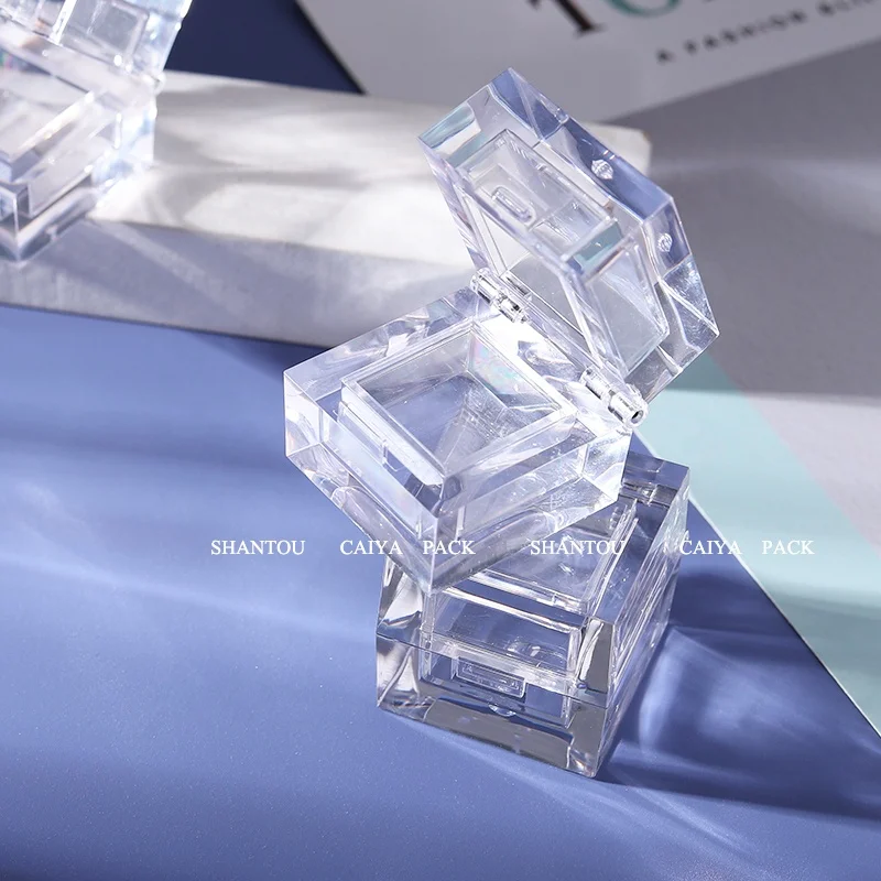 plastic cosmetic 2 in1 clear transparent empty square powder case eyeshadow compact blusher gel palette lip balm container