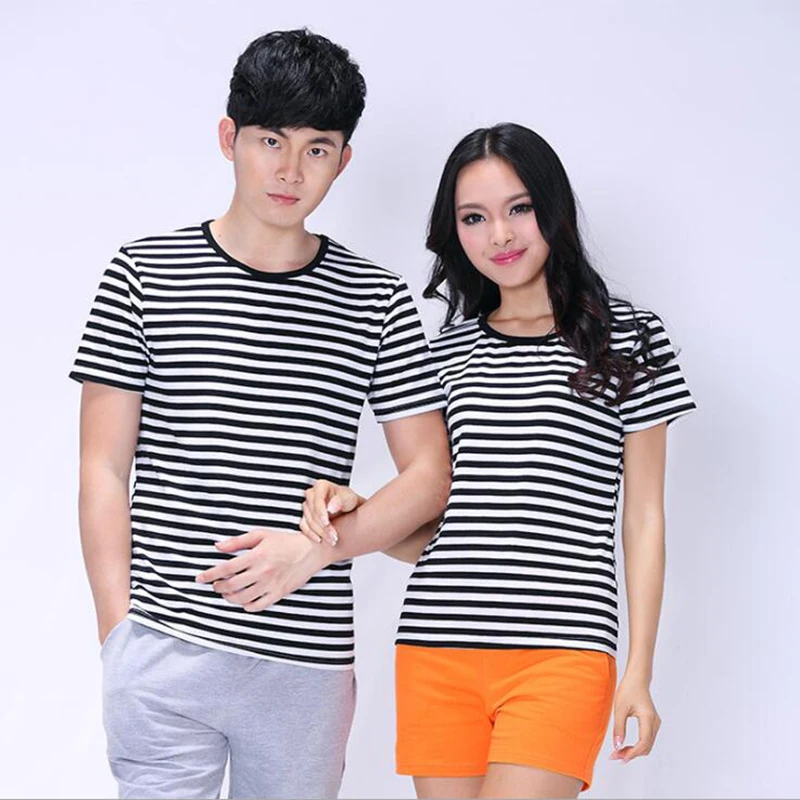 Wholesale Sail Sailor Stripe T shirt  O neck Cotton Short Sleeve Unisex navy stripe Oversize Casual tops