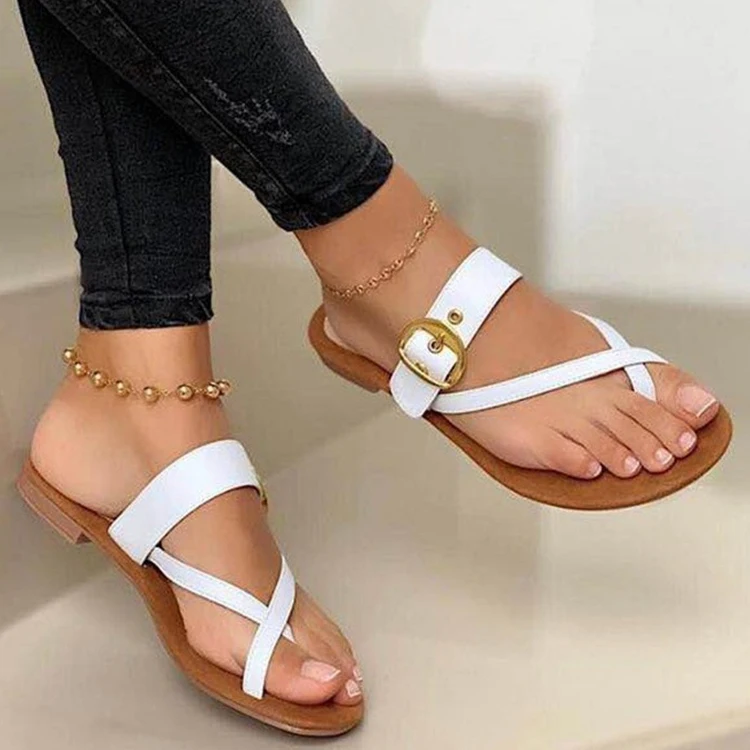 2024 NEW MZ Original Factory Wholesale Casual Beach Shoes Summer Fashion Slippers Metal Belt Buckle Ladies Flat Sandals For Hot