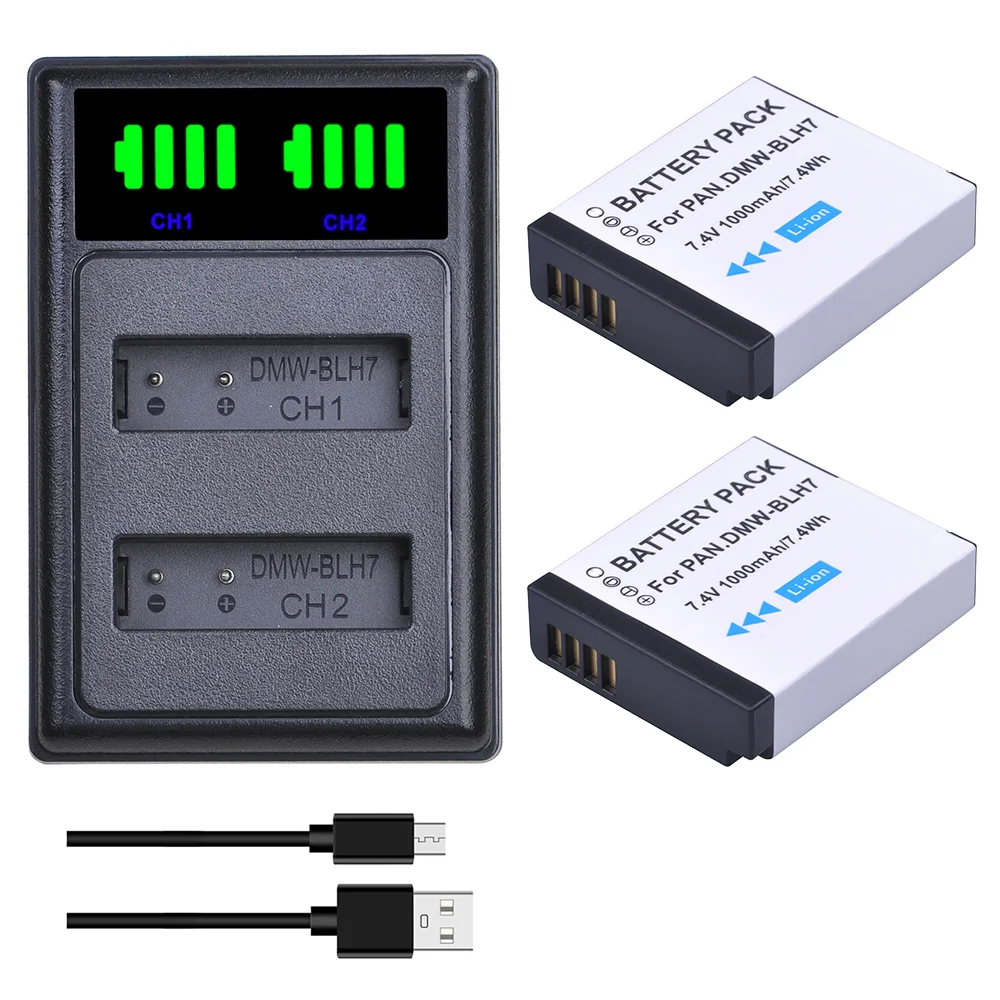 
DMW-BLH7 LED USB Dual Rapid Battery Charger for Panasonic Lumix DMC-GM1 DMC-GM5 DMC-GF7 DMC-GF8 