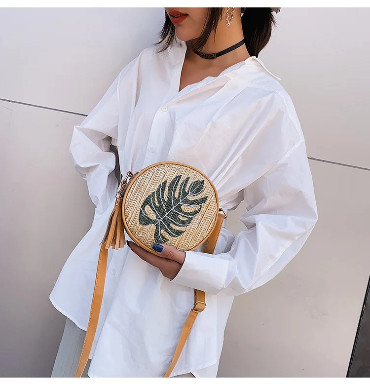 Summer bali bohemian style handmade round tassel straw beach bags