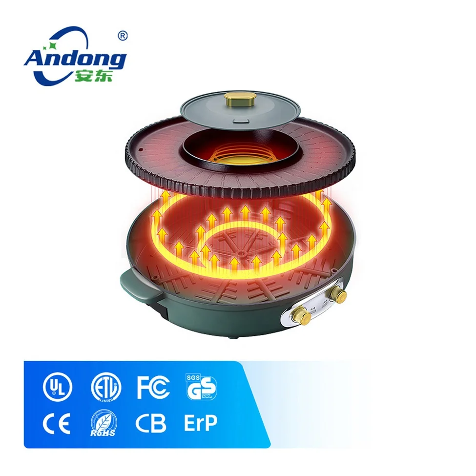 Andong New Design 2In1 Round Electric Indoor Bbq Grill Pan With Hot Pot,Electric Grills,Multi-function Electric Grill With Pot
