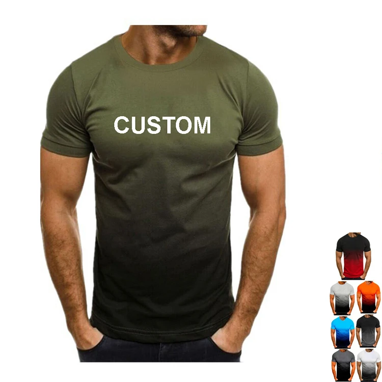 Sports T Shirt Designer Gradual Short Sleeve T-shirt Print Custom Slogan 3d Wholesale Men's Casual Summer Blank Knitted Puff
