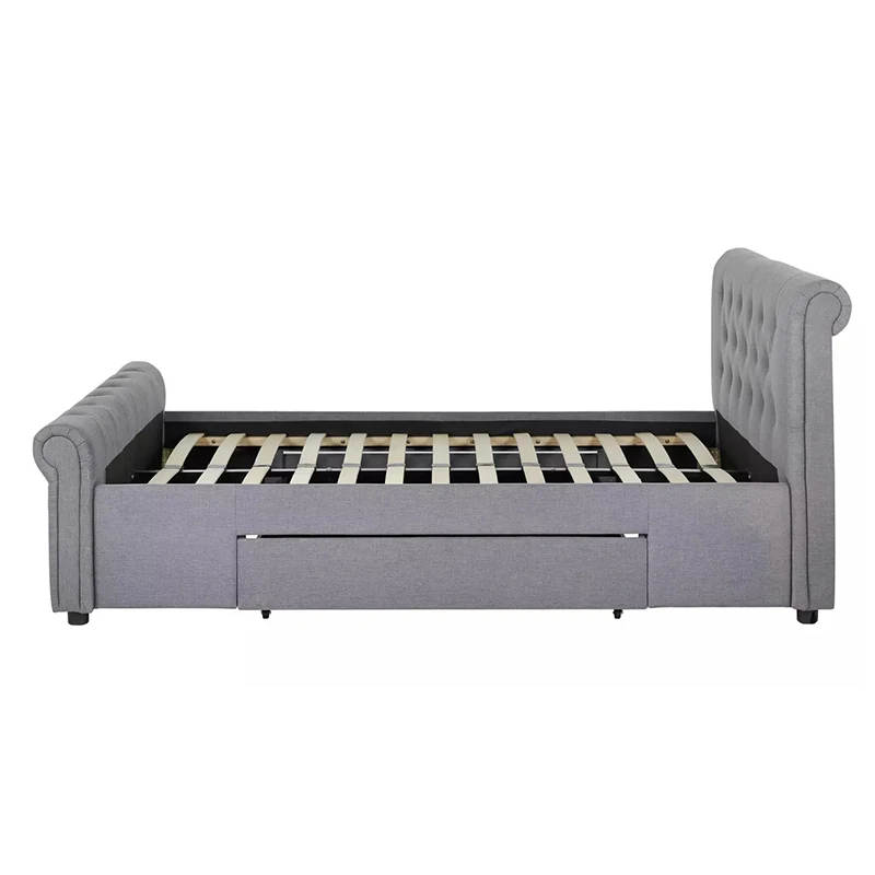 Bed Frame With Headboard And Side Tables Of American Upholsteres Bed 6 Feet Upholstered Bed In Grey Or Brown Fabric