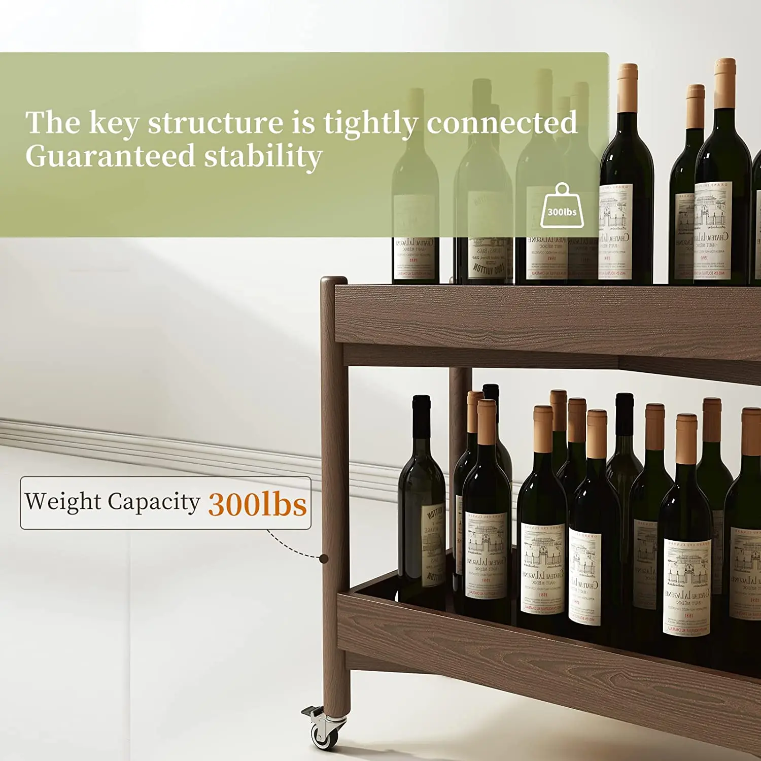 2021 New Kitchen wooden Storage bar Cart with Wheels and Handles